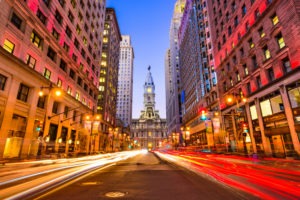 evening rush hour near philadelphia city hall