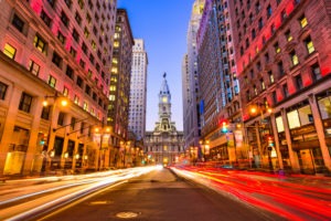 evening rush hour near philadelphia city hall 