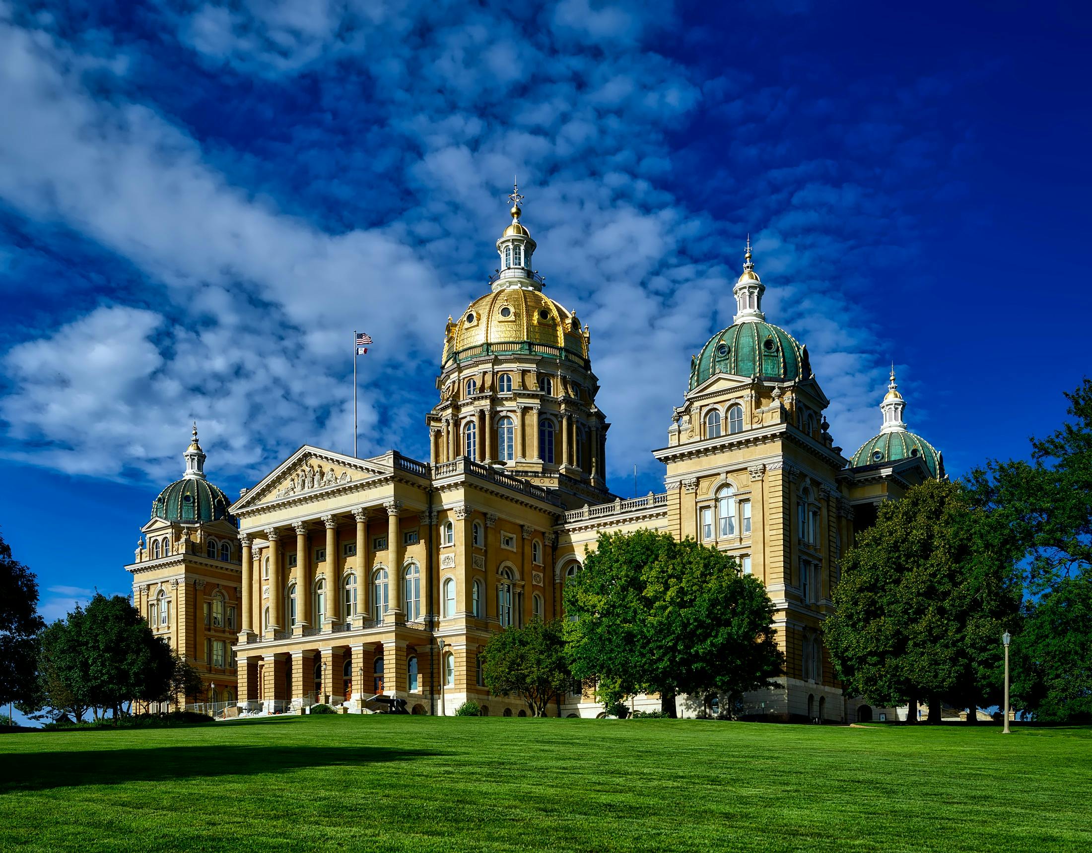 Majestic Iowa State Capitol building in Des Moines, symbol of state government and history.